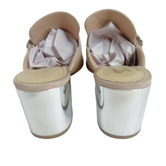 Marc Fisher Rima Tan Blush Suede Sandal Silver Block Heel Mule Slides Size 8 - Picture 4 of 13
